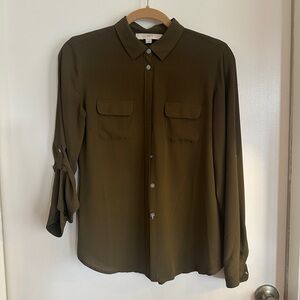 LOFT Women’s Casual Olive Button-Down Shirt - Size XS
